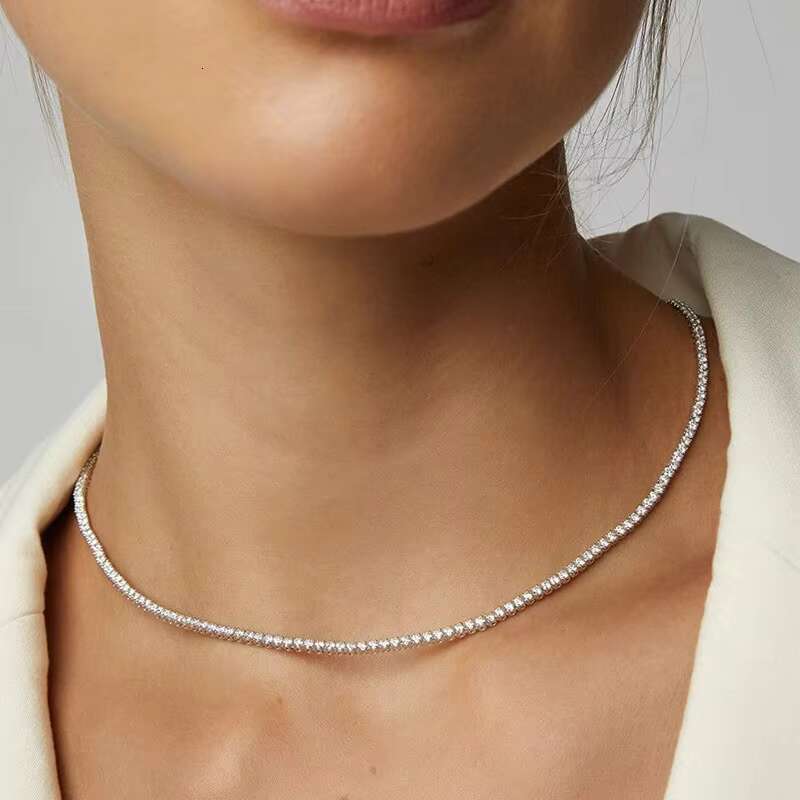 Luxury Pave Tennis CZ 925 Sterling Silver Choker Necklace for Women