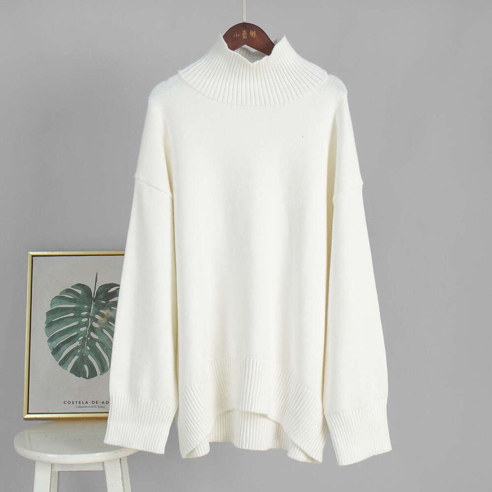 2025 Trendy Style Autumn Winter Solid Color High Neck Loose Slimming Versatile Knitted Sweater for Women