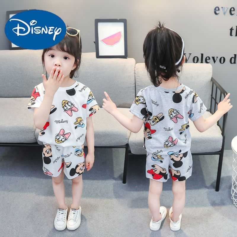 Disney Summer sports ice silk set for boys and girls childrens trendy cartoon T-shirt cute short sleeved shorts for little girls 2-piece setXJ250409