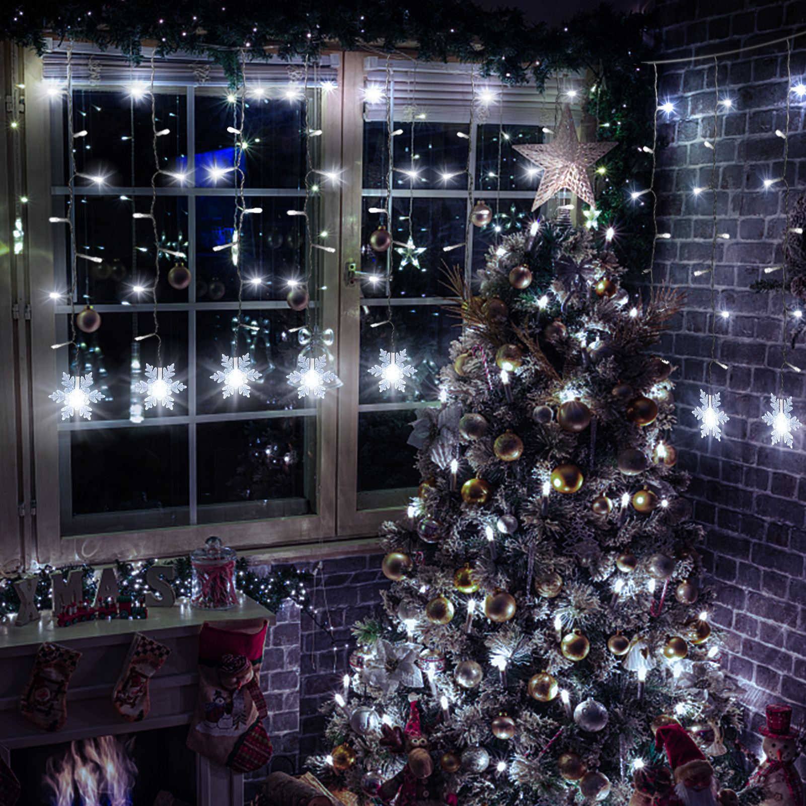 LED snowflake ice strip home curtain party courtyard eaves light, atmosphere decoration light string