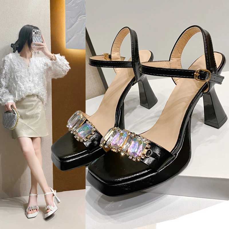 New Arrival 2025 New Summer Womens Sandals Open High Heels Fashion Thick High Heels Narrow Band Party Shoes Womens Casual Sandals T250409