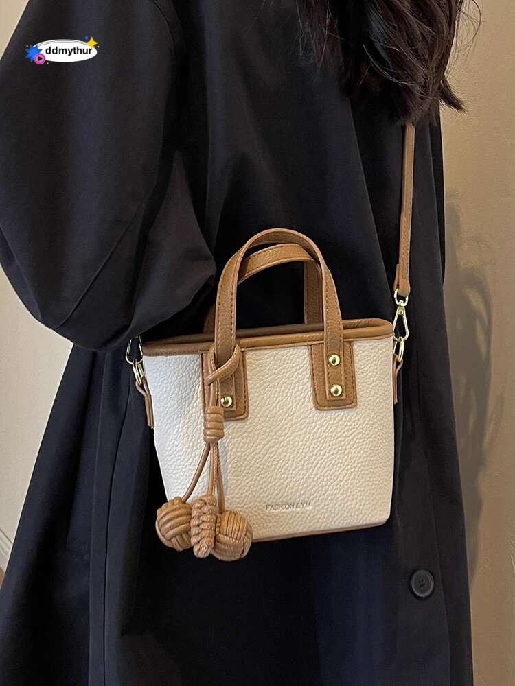 Fashion Versatile Women Crossbody 2023 Trendy Contrast Design Soft Leather Bucket Bags Female Commuting Handbags ddmythur