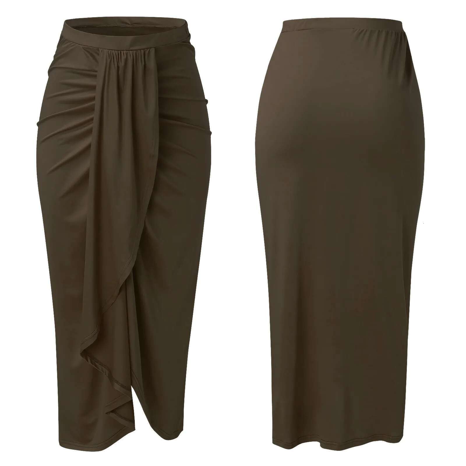 Dongdumaoyi Chic Elegant Party Wine Skirt Asymmetrical Casual Slit Wrap Falda Elastic High Waist Maxi Draped Skirts Womens Faldas Mujer