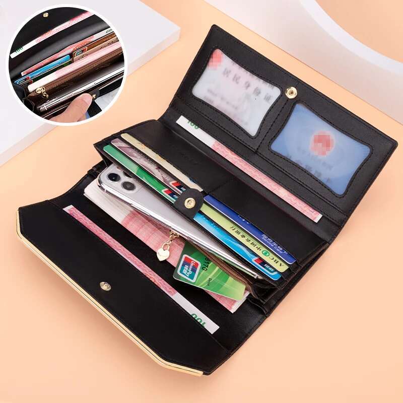 Fashion Women's Wallet Genuine Leather Trifold Designer Clutch Bag RFID Credit Card Holder Long Wallets For Women Gifts