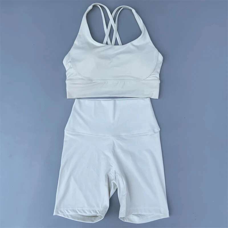 Solid Color soft gym Yoga Set short Legging +cross sport bra Tracksuit Women Gym Suit Comprehensive Training Jogging Athletic