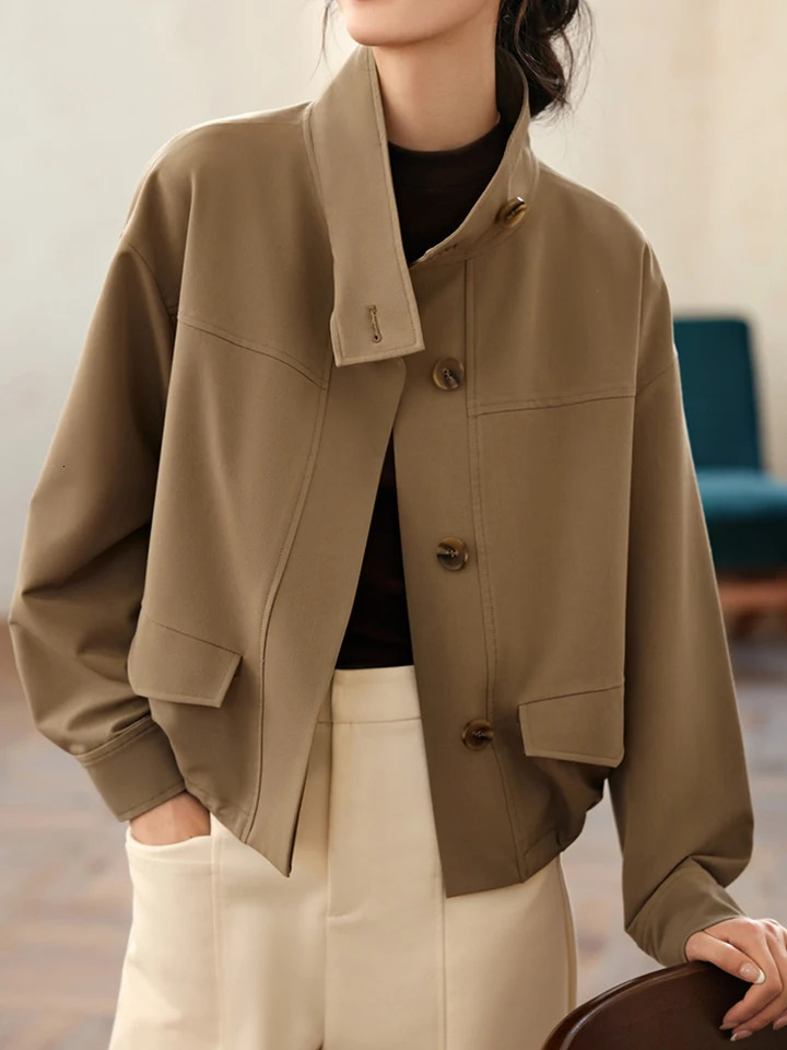 SXXL Camel Frame Collar Jacket Womens Autumn and Winter Casual Long Sleeve Baseball Single Chest Short 250409