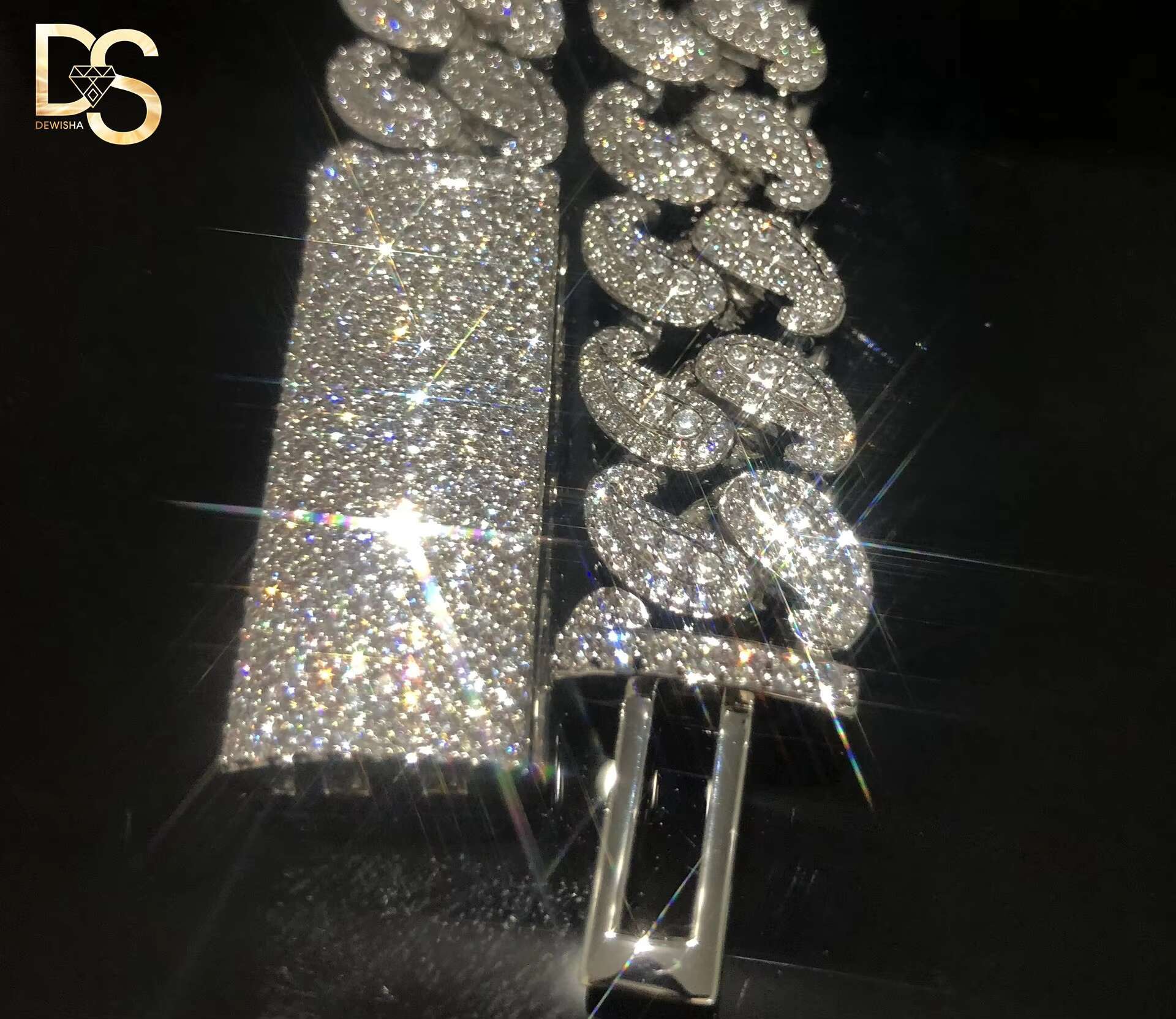Luxury Hip Hop 18IN 20IN S925 Silver Plated VVS Moissanite Necklace Men Iced Out Cuban Link Chain