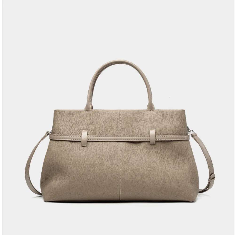 New Casual Stylish Grey Coffee Color Large Tote Lichi Pattern Cowhide Leather Women Handbag High-End Office Lady Shoulder Bag