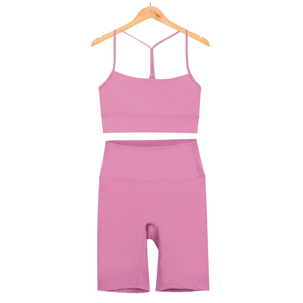Women's yoga wear set five-point Y sports set vest underwear Women's fitness nude bra Beauty back Yoga wear running set