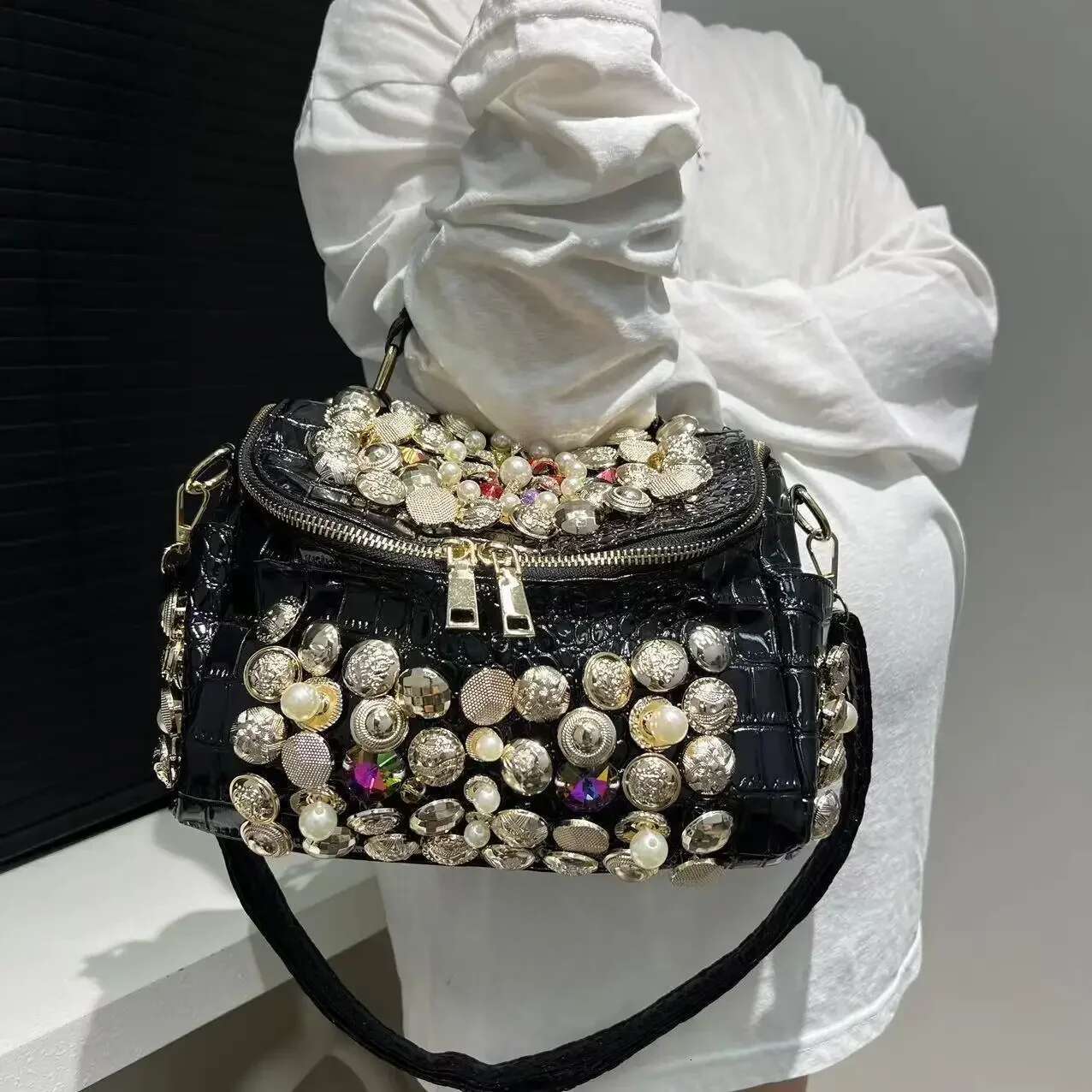Women's Fashion Dia Handbag Elegant Evening Beaded Light Shoulder Crossbody Bag