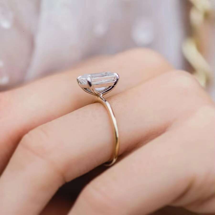 Emerald Diamond Cut Moissanite Engagement Ring 3.5carats 14k Gold Solitaire Style 10x7mm Emerald Wedding Jewelry