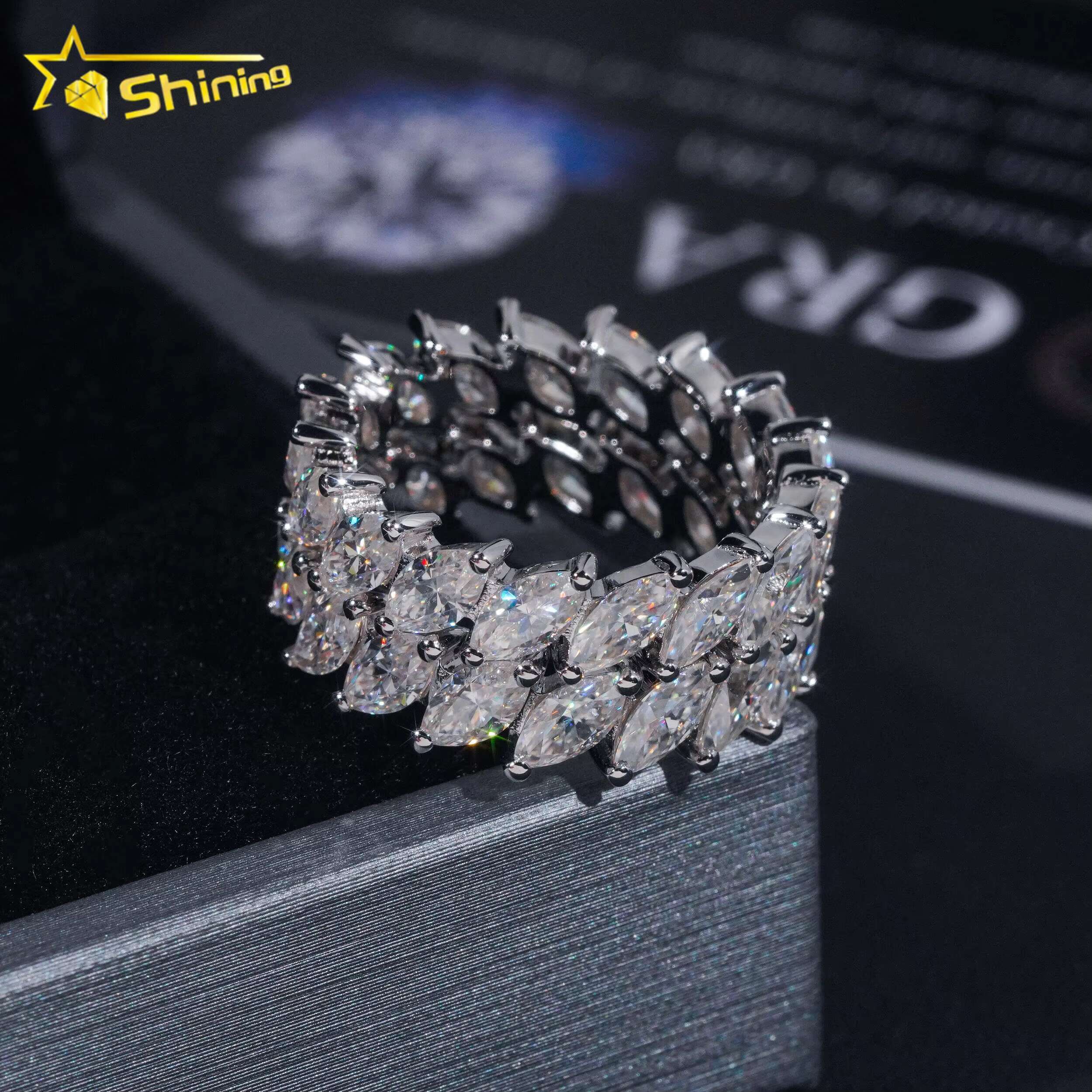 Stocks GRA Certificate 925 Sterling Silver Gold Plated Hip Hop Jewelry Luxury Diamond Moissanite Band Ring Eternity Rings