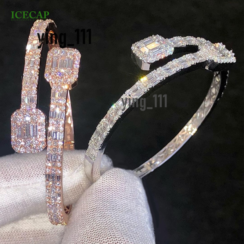 Custom VVS Baguette Moissanite Diamond Bangle Bracelet 925 Silver White Gold Plated Bracelet Fine Jewelry Charm Bracelet Women