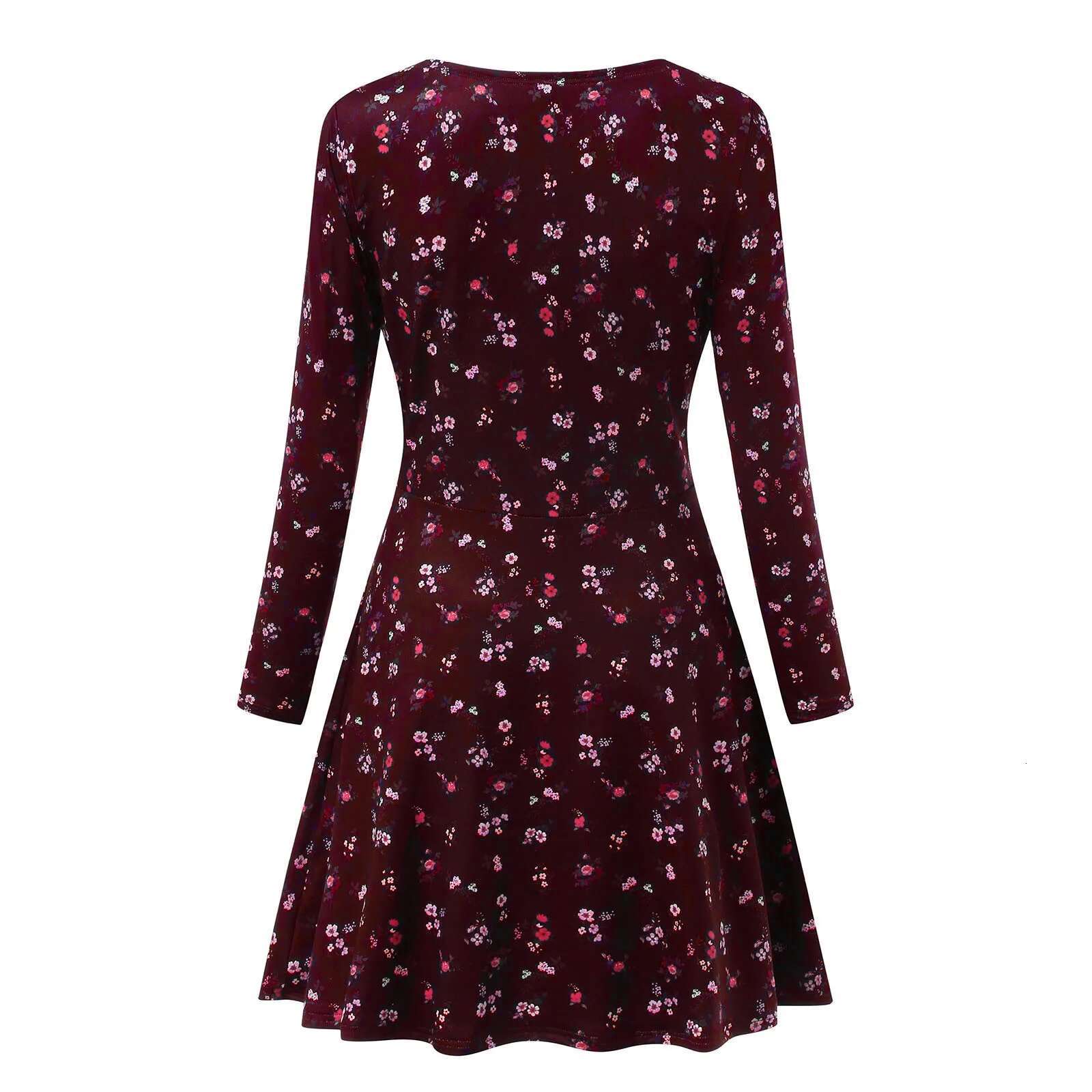 Dongdumaoyi Elegant Vintage Floral Print Swing Midi Dress Women Retro High Waist Draped Long Sleeve Female Party Dating Vestidos
