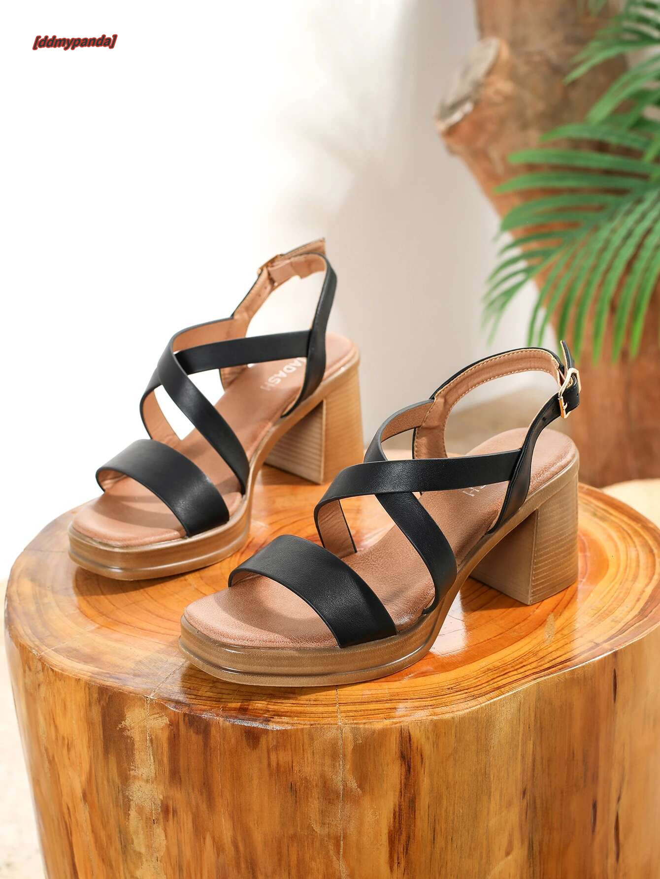 Cross toed heeled sandals for women in the summer of 2025, high heels with a straight strap and waterproof platform, thick ddmypanda