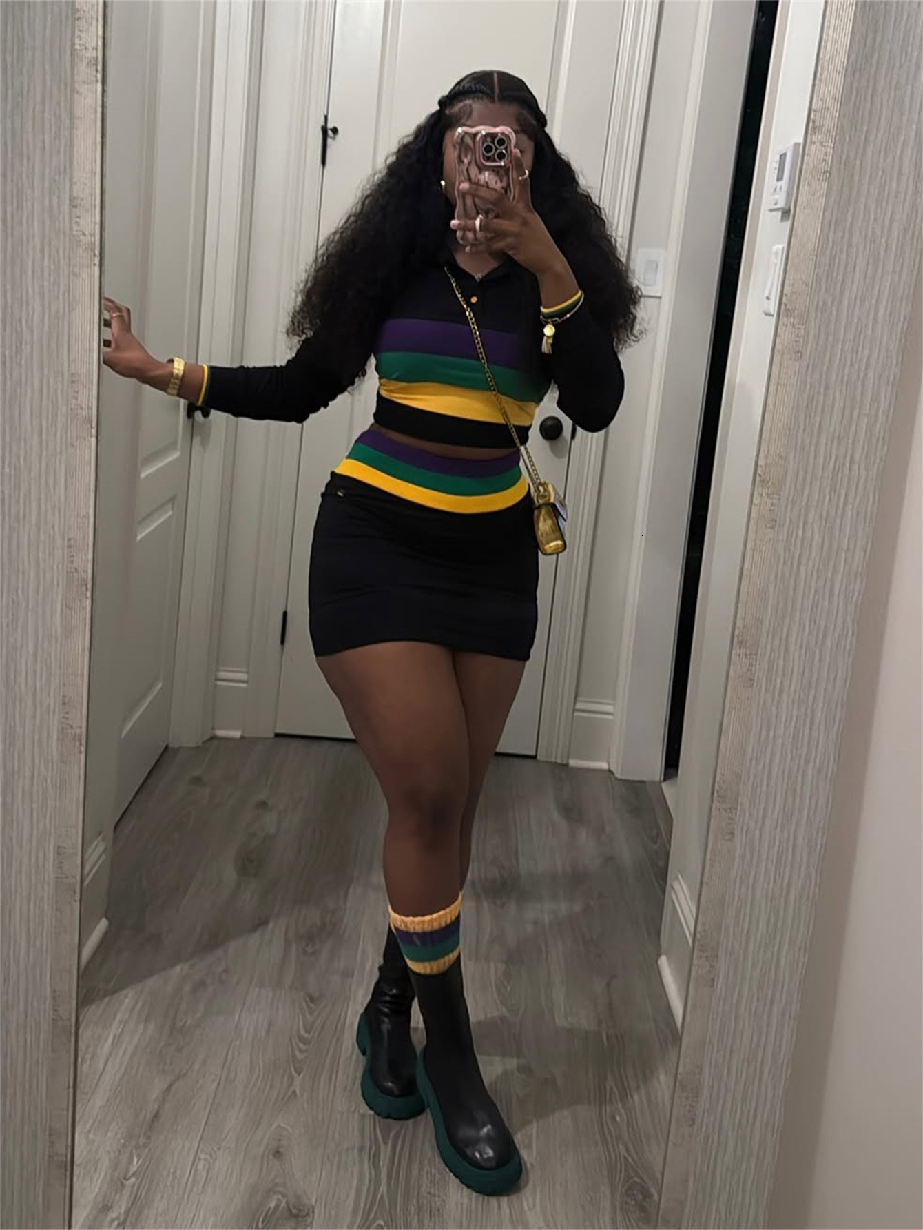 2025S Designer Women S New Fashion Striped Contrasting Slim Fit Sexy Spicy Girl Lapel Top Hip Hing Short Skirt Set
