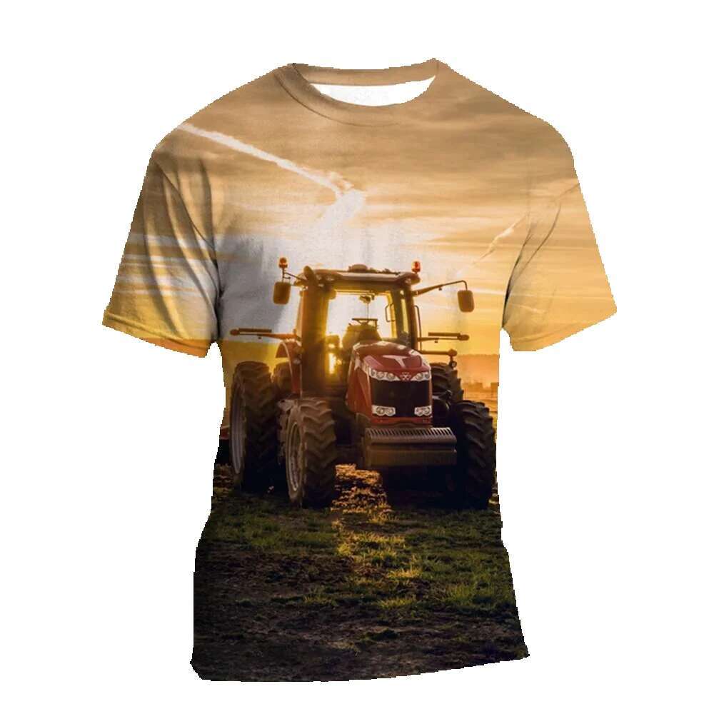 3D printed new tractor fashionable children's cool street clothing, hip-hop T-shirt, men's and women's funny short sleeved summer top