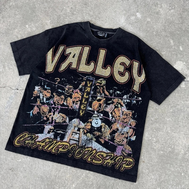 Harajuku retro t-shirt Y2K printed pattern Gothic oversized t-shirt mens hip-hop streetwear punk casual loose t-shirt top 250408