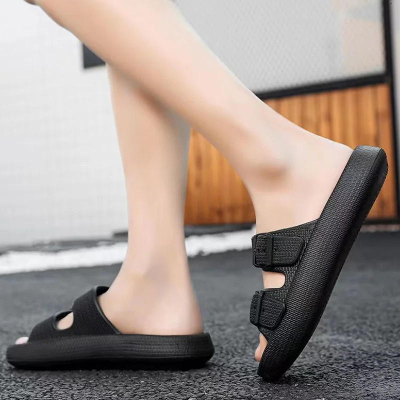 Soft Sole Home Slippers Men Summer Adjustable Buckle Non-Slip Beach Flip Flops Man Comfortable Thick Bottom Platform Sandals 250407