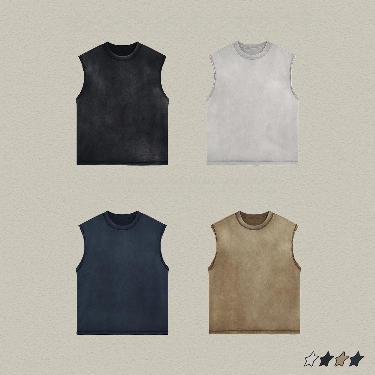 2025 summer spray painted washed fitness camisole men's pure cotton loose edged distressed sleeveless short sleeved T-shirt