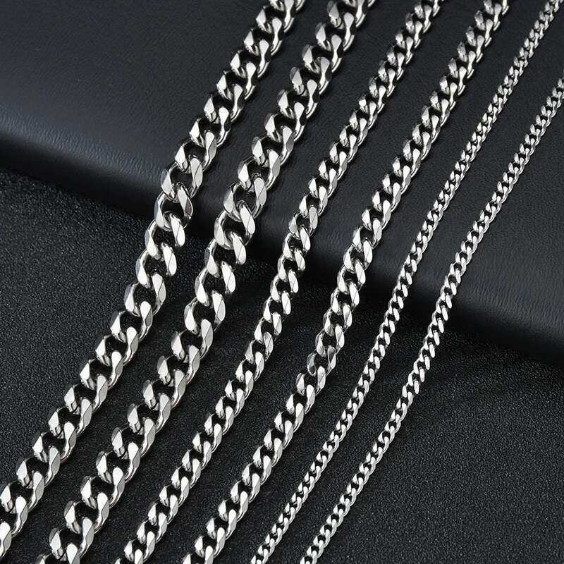 Stainless Steel Cuban Chain Necklaces For Men Women 3.5MM 5MM 7MM Black Gold Color Solid Curb Link Chain Punk Fashion Jewelry