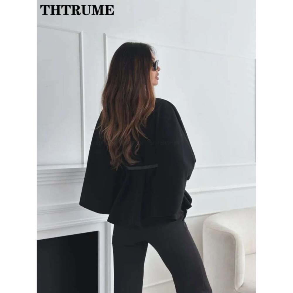Elegant Autumn Solid Jackets Fashion Women Single Breasted Batwing Sleeve Thick New Coats Casual Loose Office Lady Chic Jacket