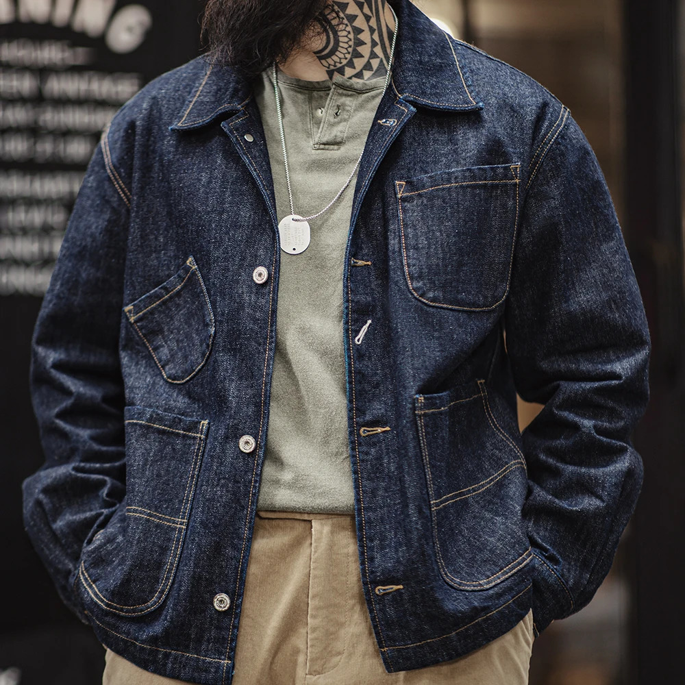 Maden retro 4pocket 14OZ mens jacket stand up collar denim spring version 250409