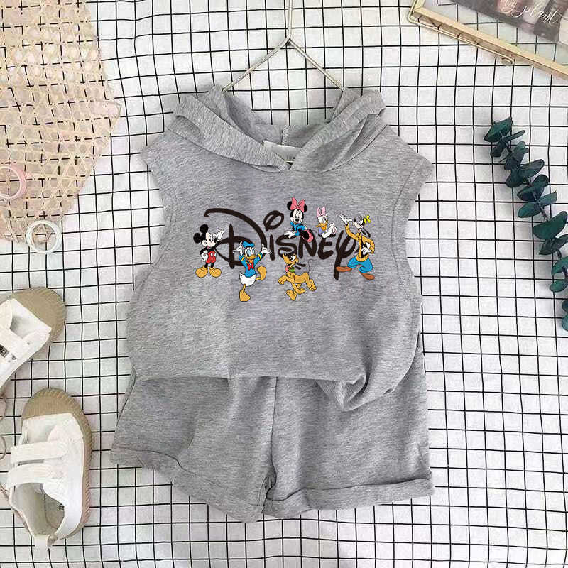 Disney Childrens Vest hooded suit summer suit new shorts mens and womens suit baby middle and small childrens foreign style two-piece cotton suitXJ250