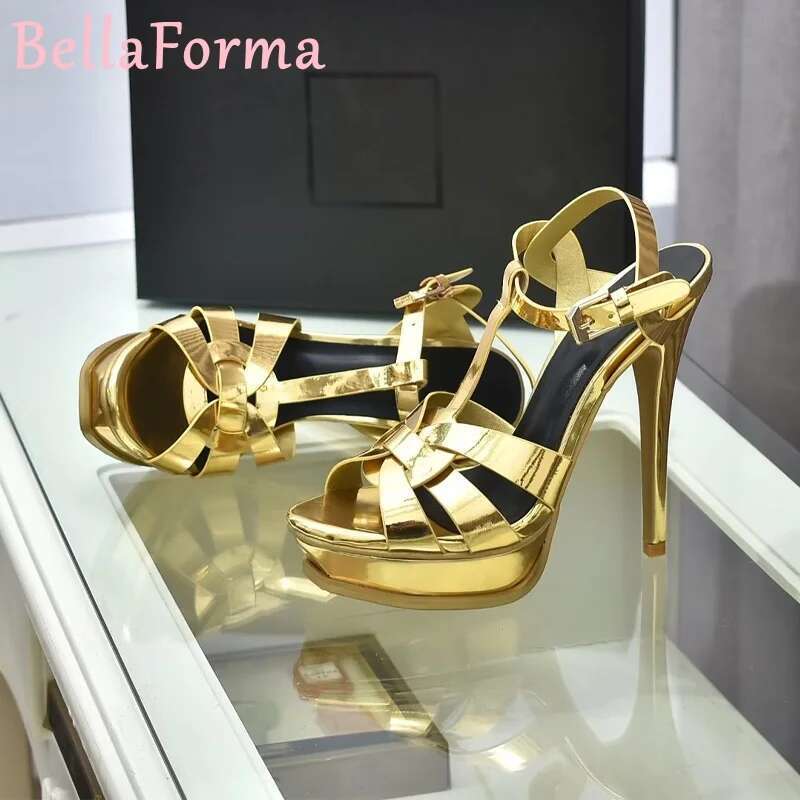 Women's Platform Fish Mouth Open Toe High Heels Stone Texture Matte Mature Light Banquet Wedding T-Strap Braided Sandals