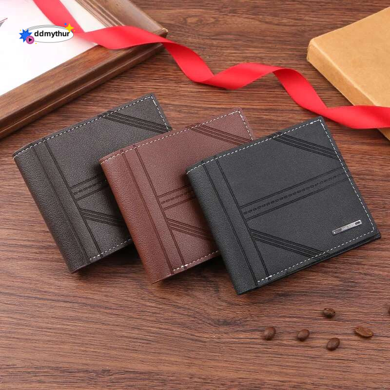 Men's Short Youth Fashion Emed Horizontal Soft Leather Clip Large Capacity Multi Card Wallet ddmythur