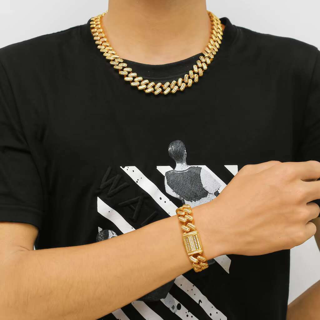 15mm Hot Wholesale Custom 14k Gold Men Women Hiphop Vvs Moissanite Iced Out baguette Cz Diamond Miami Cuban Link Chains Necklace