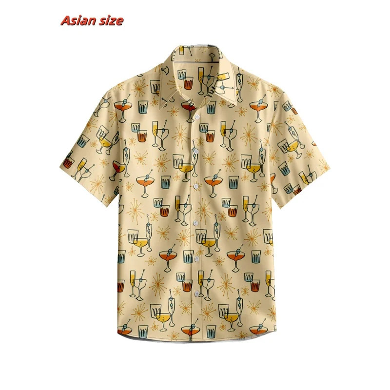 Colorful striped pattern Hawaiian mens summer T-shirt 3D printed short sleeved top casual lapel shirt unisex clothing 250408