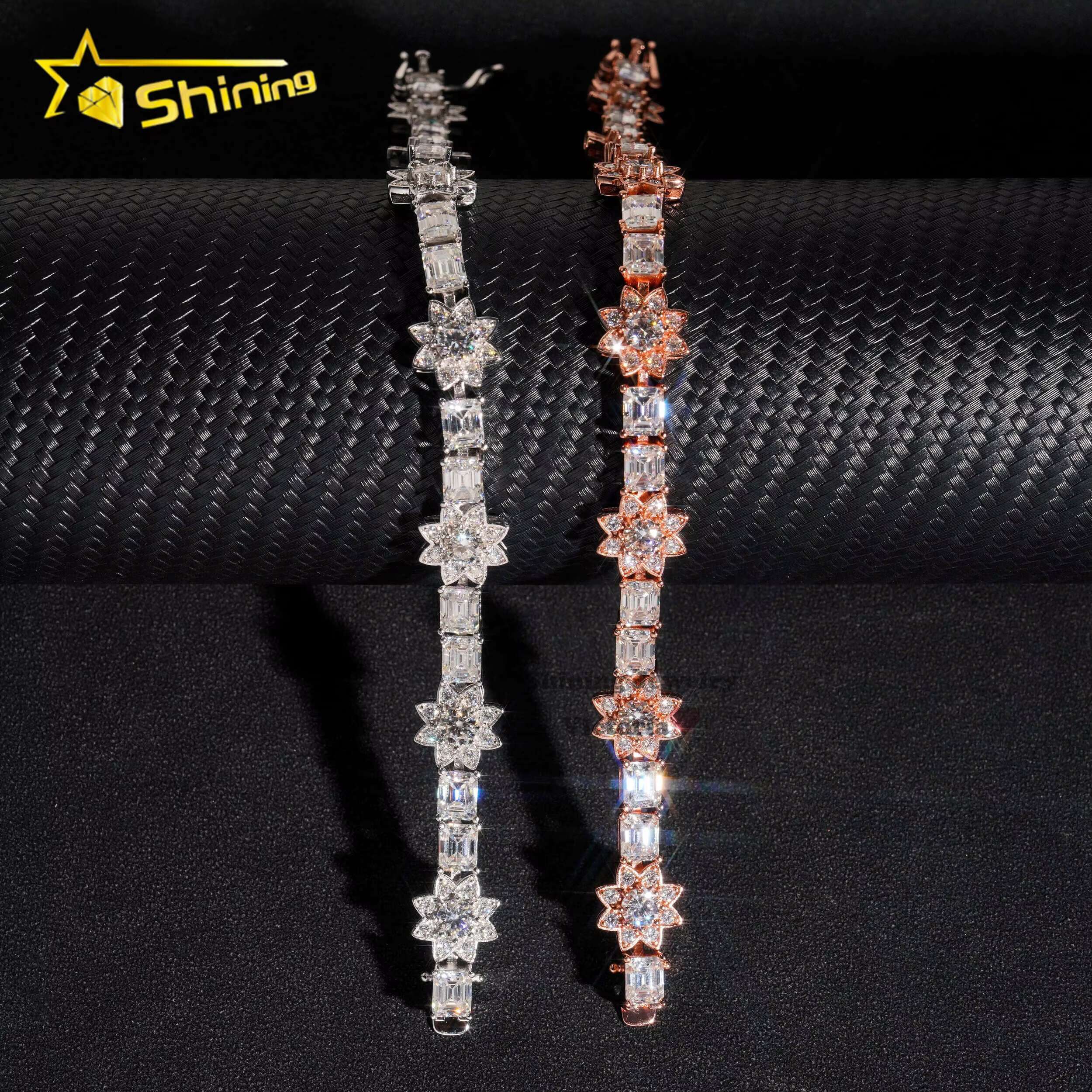 New Fashion 13mm Flower Style Fancy Cut Vvs Moissanite Diamond Tennis Bracelet