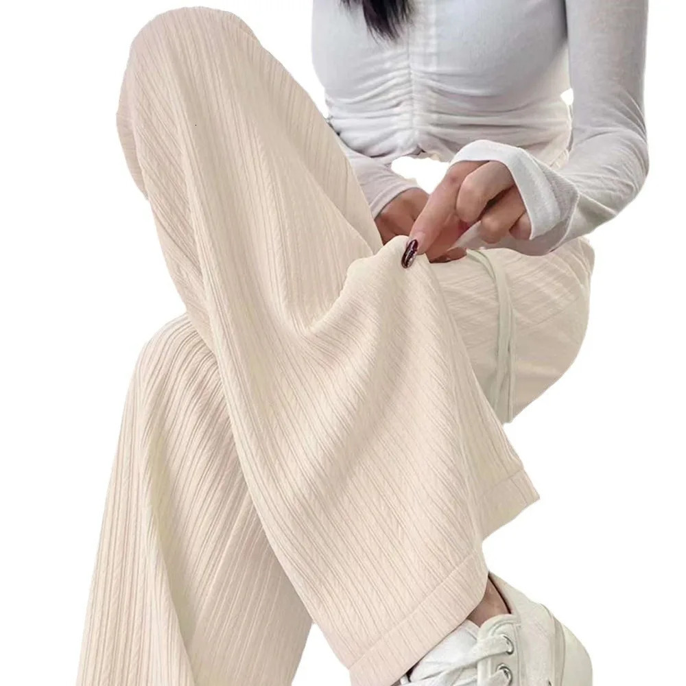2025 summer bubble milk puff cloud pants women high waist draped narrow straight casual pants cloud puff wide leg pants 250409