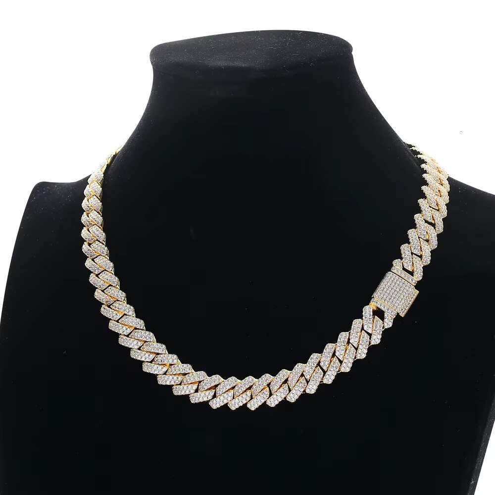 13MM Box Clasp Diamond Cuban Chain Necklace Rap Full Zirconium Mens Cuban Bracelet Hip Hop Jewellery