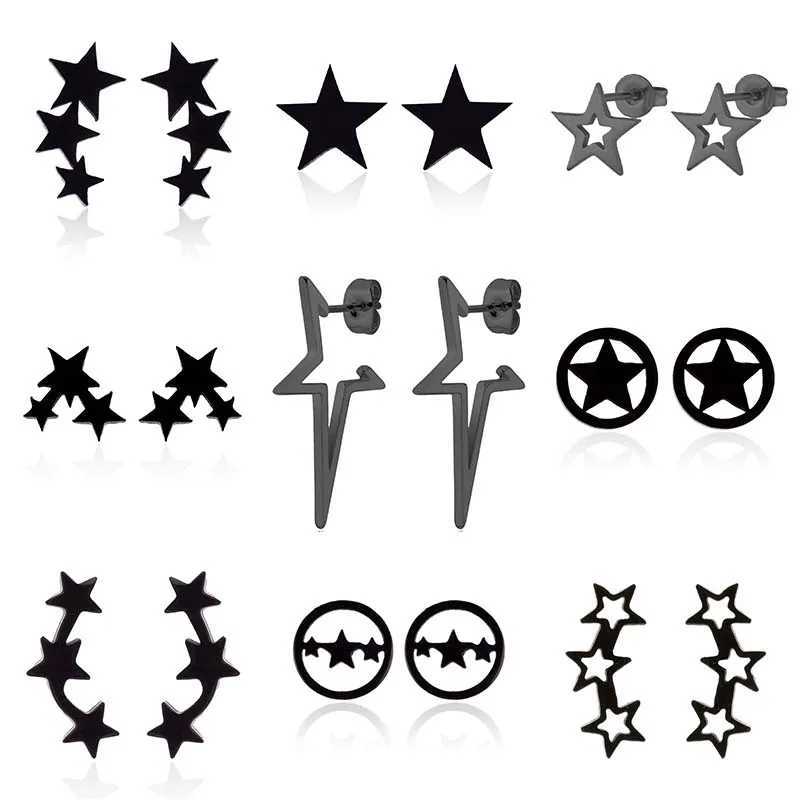 Fashion Simple Small Star Black Stud Earrings For Women Piercing Ear Surgical Steel Earring Jewelry Accessories Pendientes Mujer Z250408