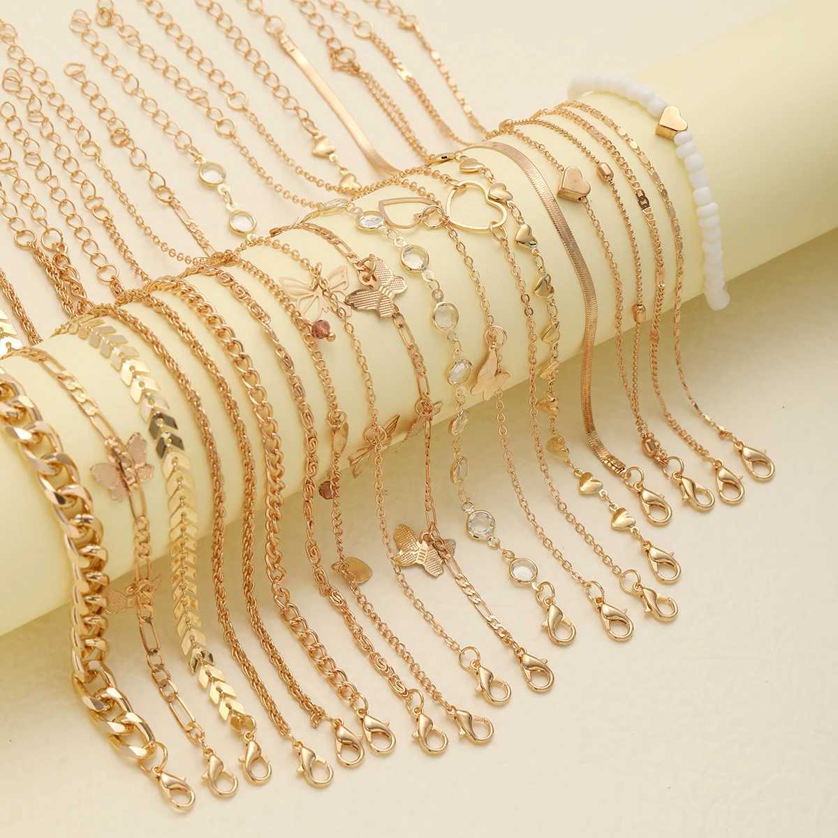 20 Pcs/Set Bohemian Twisted Snake Chain Anklet For Women Summer Beach Vintage Simple Foot Ankle Bracelet On Leg Jewelry Gifts Z250408