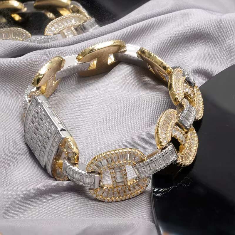 Sliver Hip Hop 15mm Miami Ice Out Moissanite Cuban Chain Fashion Jewelry