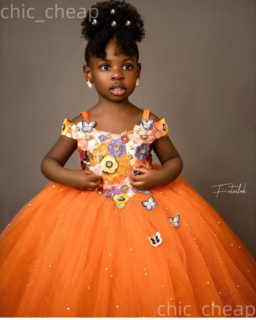 2026 Orange Ball Gown Flower Girl Dresses Applique Crystals Tulle Spaghetti Little Girl Christmas Peageant Birthday Christening Tutu Dress Gowns ZJ427