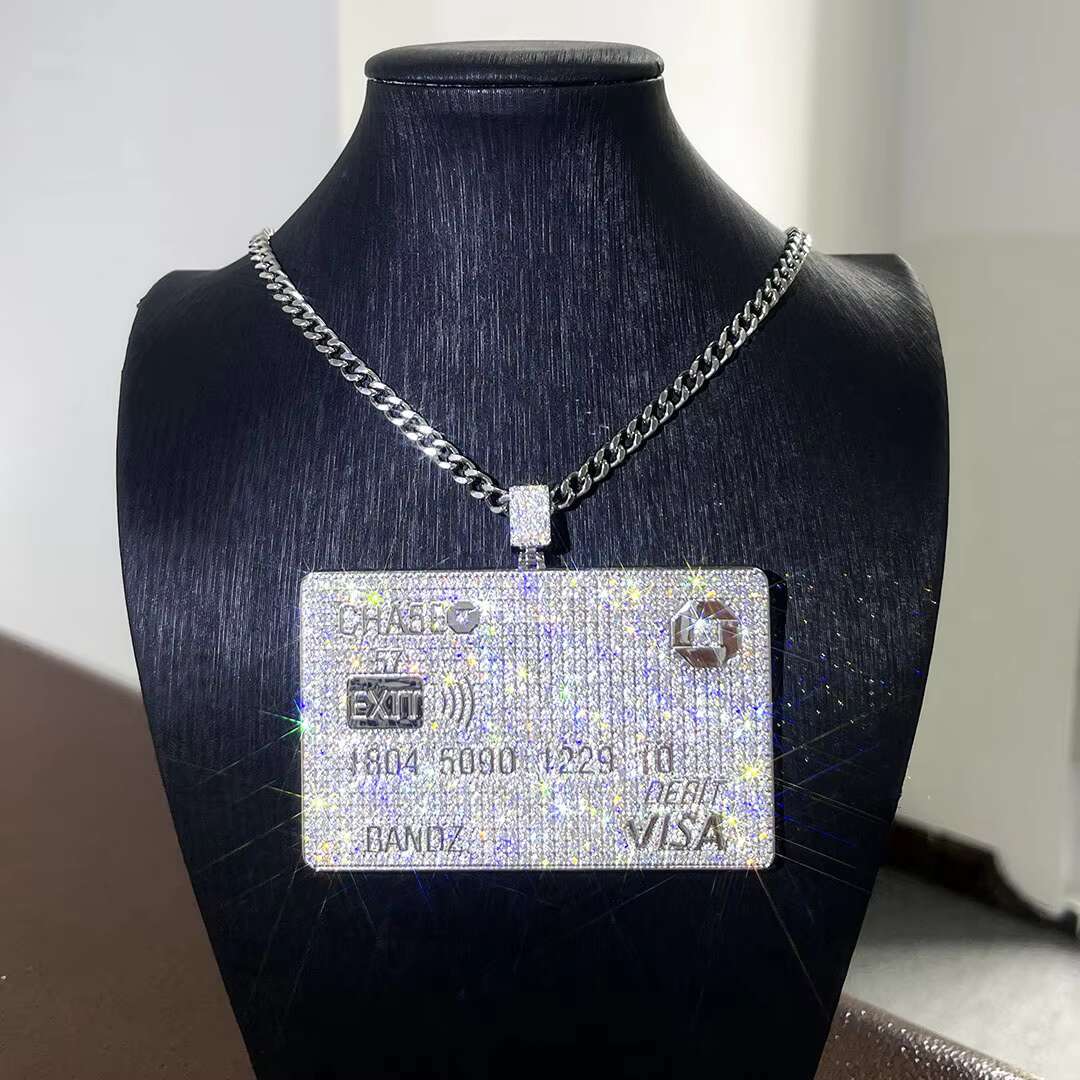 Wholesale Credit card pendant custom claw setting moissanite chain pendant silver 925 iced out hip hop fine jewelry pendant