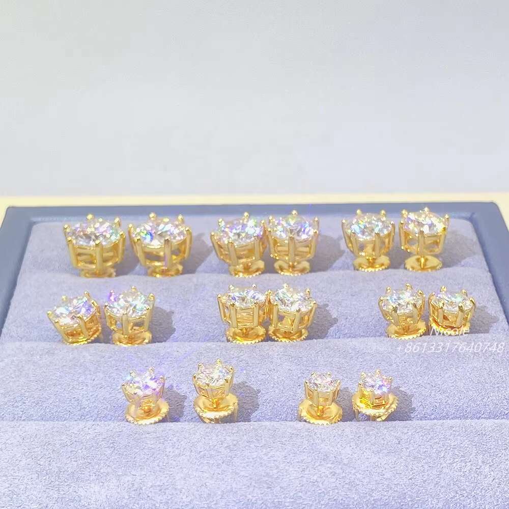 Pass Diamond Tester Classic 6 Prong 925 Sterling Silver Moissanite Screw Back Stud Earrings