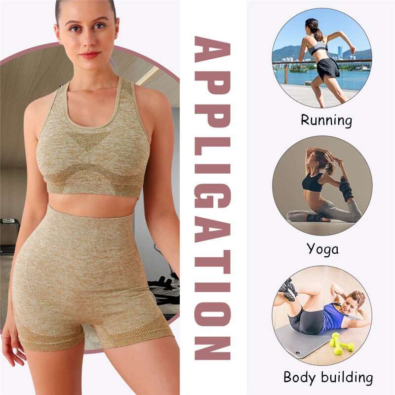 2PCS Seamless Women Yoga Set Workout Sportswear Gym Clothing Fiess Long Sleeve Crop Top High Waist Leggings Sports Suits