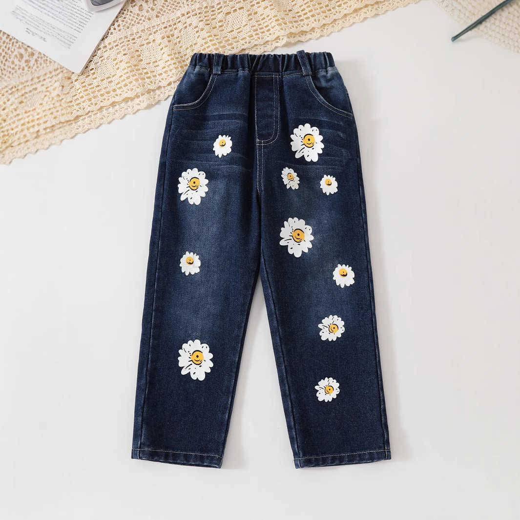 Disney 2025 Summer New Girls Two piece Dress Cartoon Short Sleeve Frozen Printed Jeans SetXJ250409