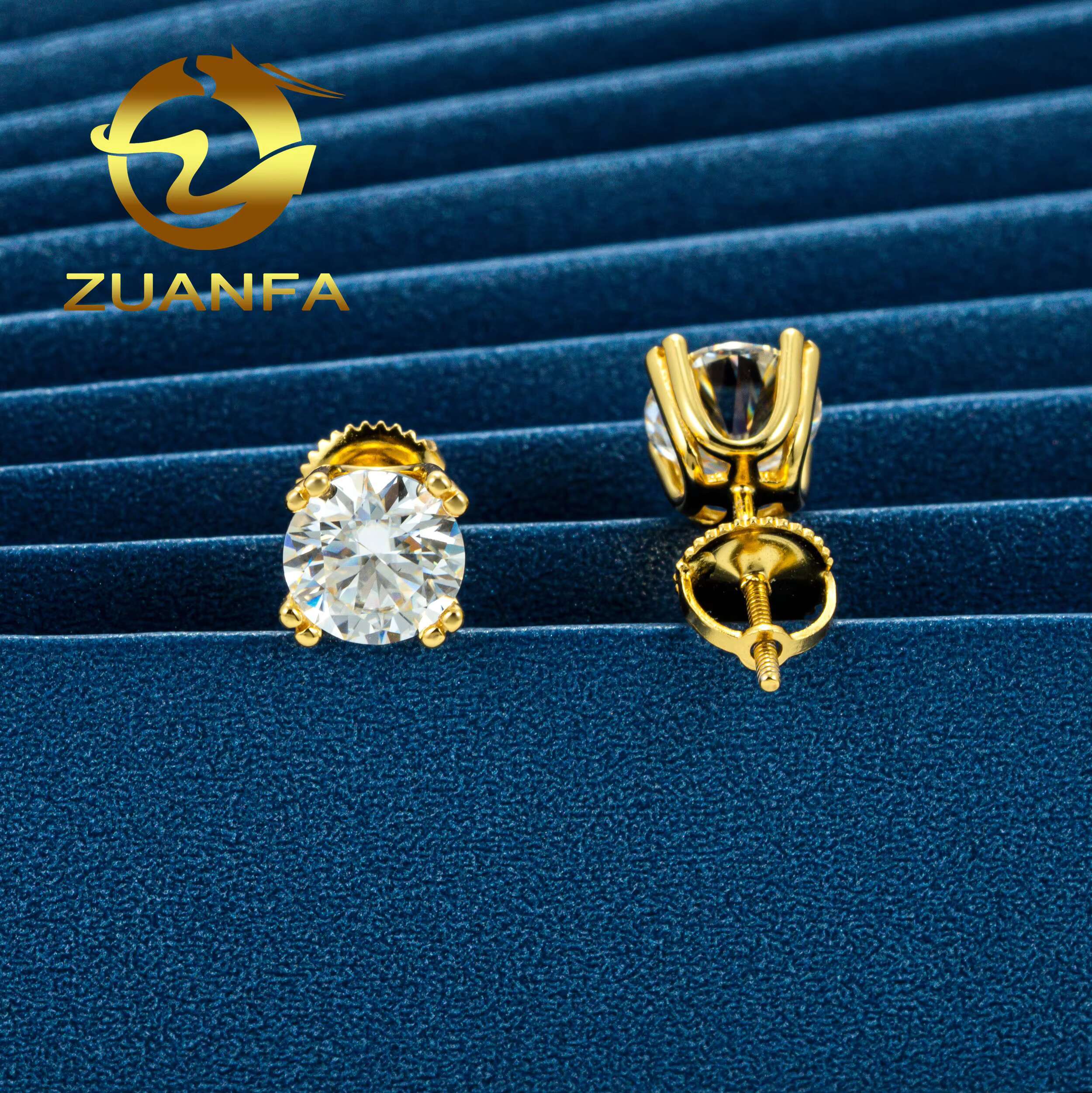Dropshipping Zuanfa Moissanite Stud Earring Sterling Silver 925 Gold Plated GRA Moissante Jewelry
