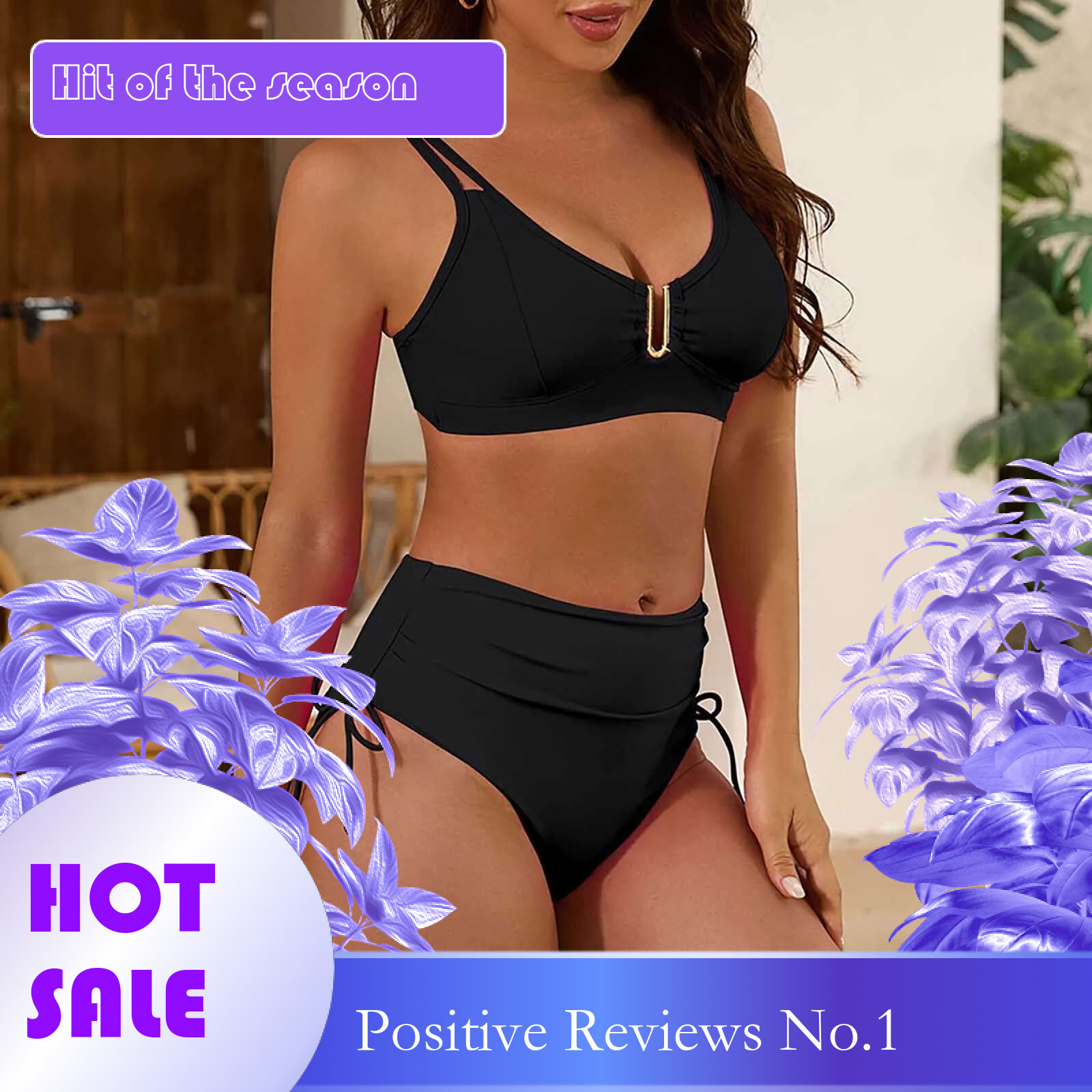 Dongdumaoyi Y K Vintage Bikini Sets Swimsuit Women Two Piece Suits Swimwear Solid Deep V Neck Bathing Suit Beach Vacation