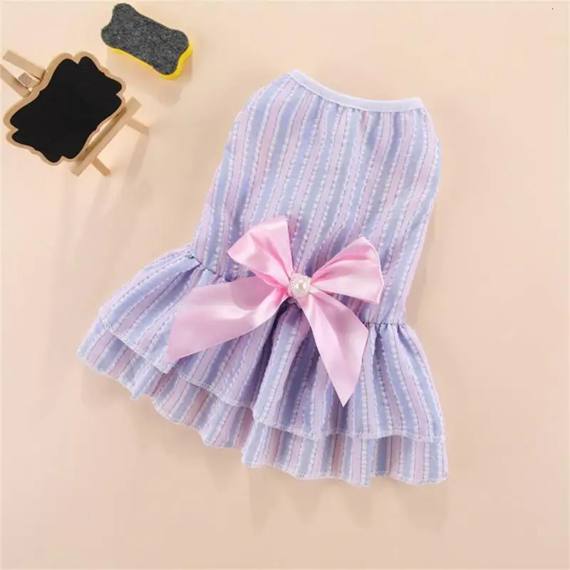 Cat puppy princess dress summer pet clothing striped checkered dress bow cat kitten rabbit clothing Ropa para gato 250409