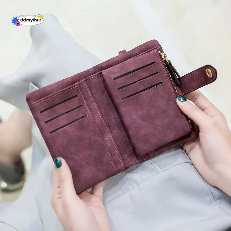 Women Fashion Matte Short Wallet PU Leather Zipper Hasp Frosted Ladies Purses Money Coin ID Card Holder Girls Cute Clutch ddmythur