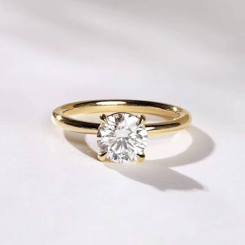 Classic 4 Prongs 18K Yellow Gold 1CT Round Cut GRA Certified Moissanite Solitaire Fine Jewelry Women Rings Gift