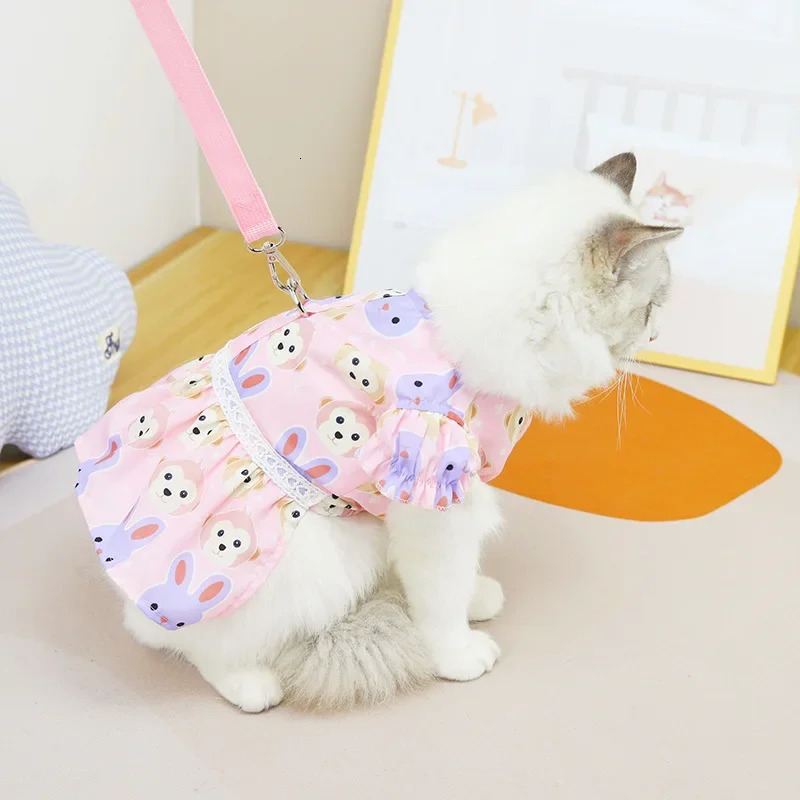 Spring and Summer Clothing Monkey Rabbit Pet Leather Long Hair Cat Chiffon Same Style No Traction Rope 250409
