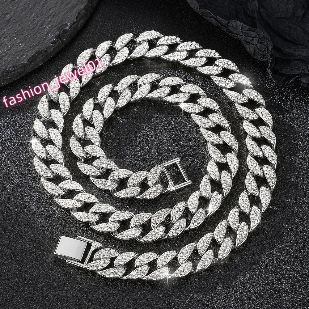 15MM Full Rhinestone Miami Cuban Chain Mens Ice Out Hip hop Necklace Rapper Jewelry Gift for teen boys Women girls
